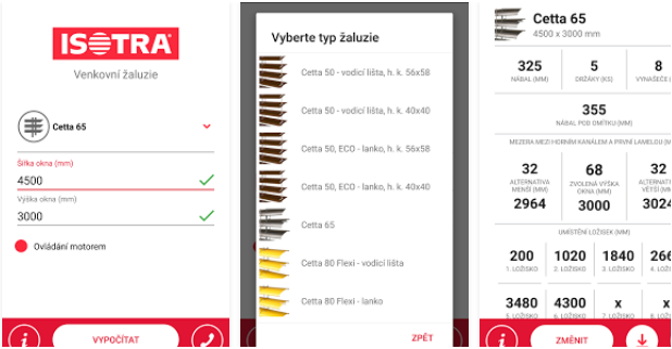 aplikace isotra paket pro výpočty parametrů venkovní žaluzie